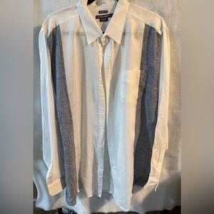 Island Company White and Navy-Gray Striped Linen Shirt